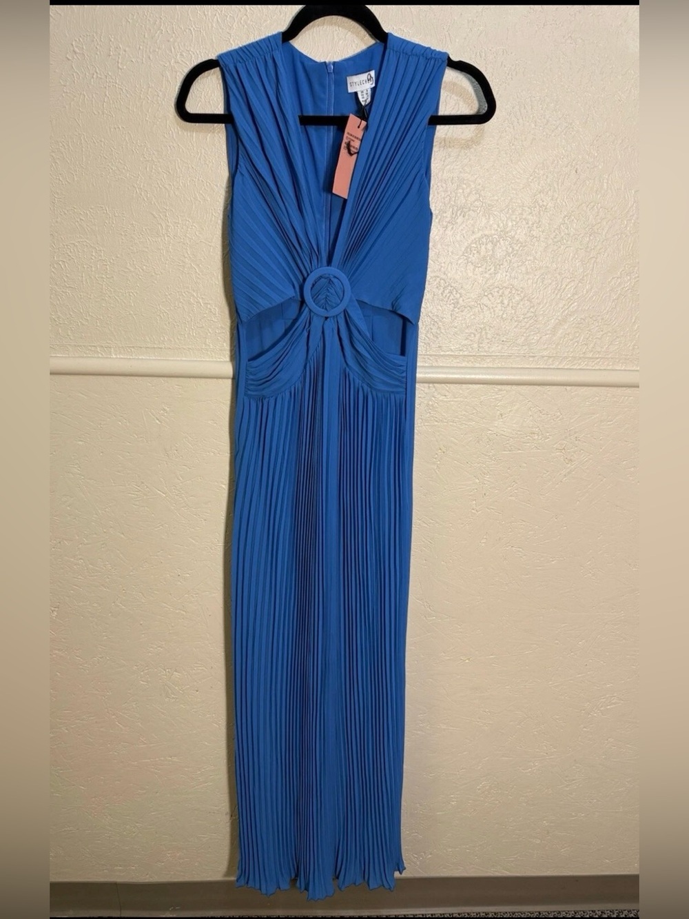 ASOS Style Cheat Blue Pleated Maxi Dress Side Cutouts Women’s 4 Resortwear Event